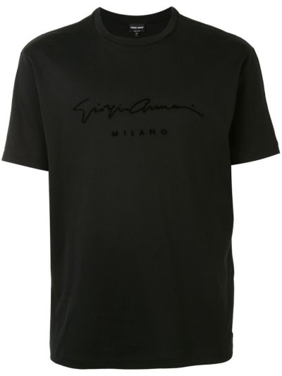 Black Giorgio Armani Velvet Logo Men's T Shirts | UAE74438