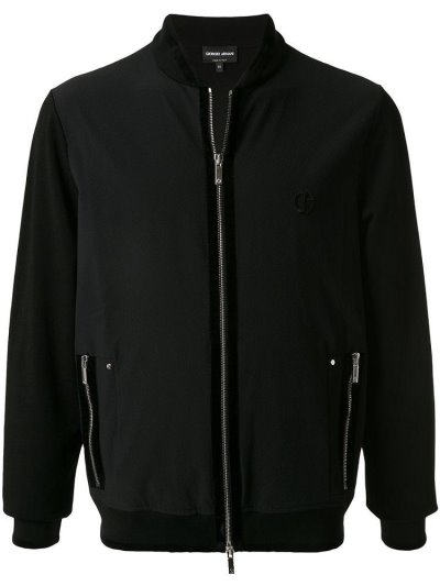Black Giorgio Armani Zipped Men's Bomber Jacket | UAE33977