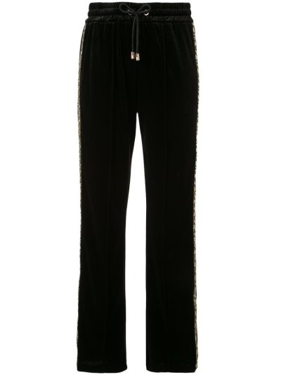 Black / Gold Armani Emporio Textured Glitter Detail Track Women's Pants | UAE14871