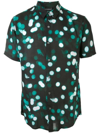Black / Green Armani Emporio Dotted Print Men's Shirts | UAE50913