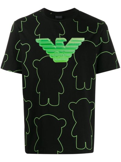Black / Green Armani Emporio Logo Patch Men's T Shirts | UAE32134