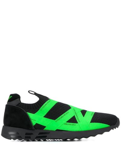 Black / Green Armani Emporio Logo Tape Slip On Men's Sneakers | UAE53211