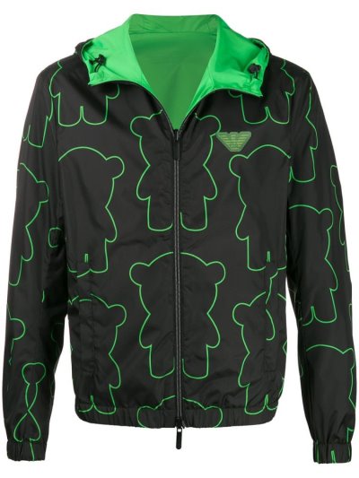 Black / Green Armani Emporio Reversible Bear Print Men's Jackets | UAE96285