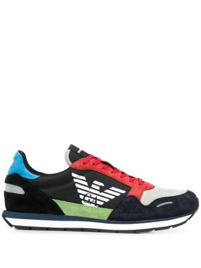 Black / Red Armani Emporio Colour Block Low Top Men's Sneakers | UAE84580