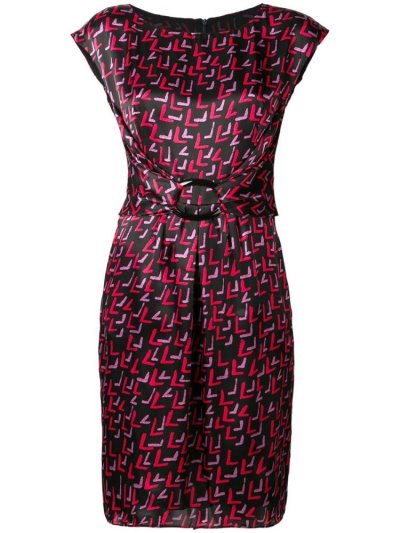 Black / Red Armani Emporio Geometric Printed Buckle Women's Dress | UAE68309