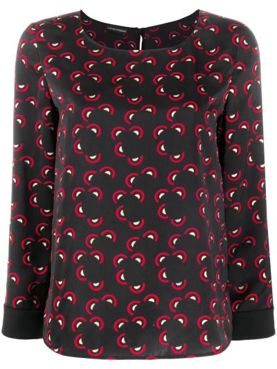 Black / Red Armani Emporio Good Luck Symbol Print Women's Blouse | UAE88981