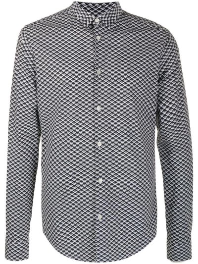 Black / White Armani Emporio All Over Op Art Men's Shirts | UAE10807