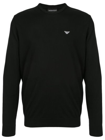 Black / White Armani Emporio Embroidered Logo Men's Jumpers | UAE36924