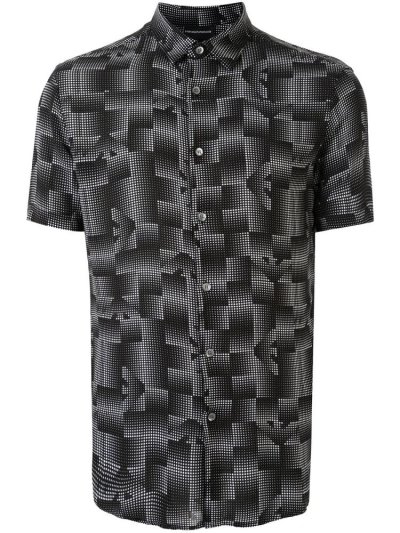 Black / White Armani Emporio Graphic Print Men's Shirts | UAE82405