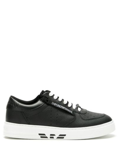 Black / White Armani Emporio Logo Print Men's Sneakers | UAE70827