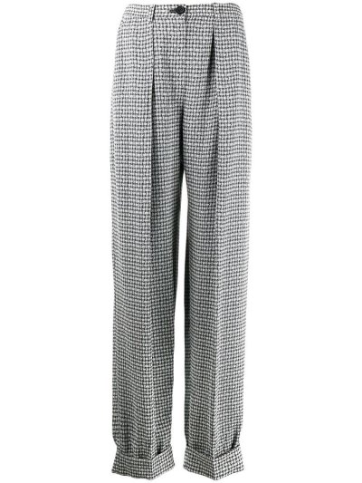 Black / White Armani Emporio Micro Check Loose Fit Women's Pants | UAE65659