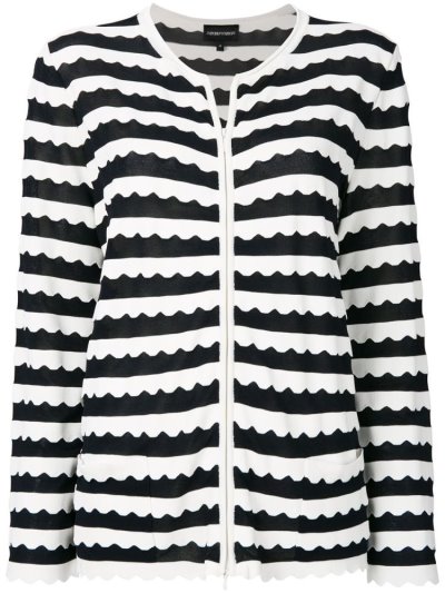 Black / White Armani Emporio Scalloped Hem Women's Cardigan | UAE10435