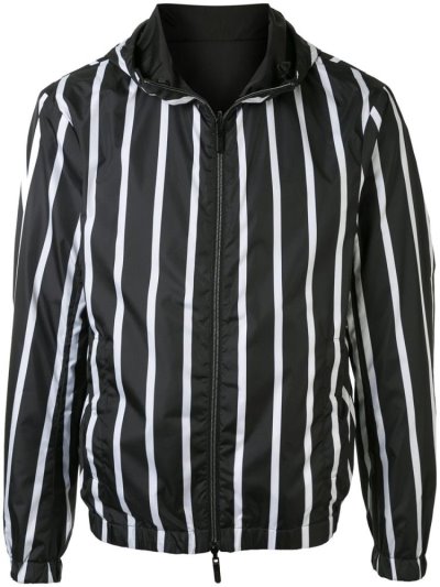 Black / White Armani Emporio Striped Hooded Men's Jackets | UAE57654