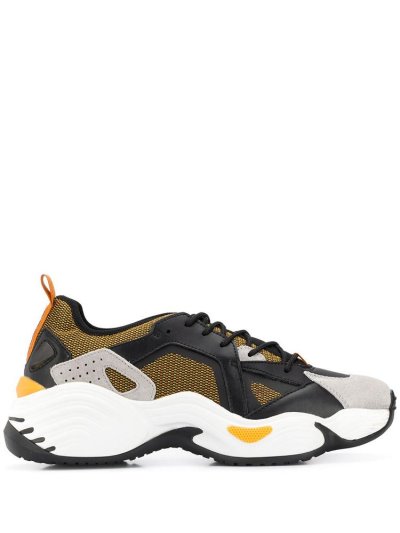 Black / Yellow Armani Emporio Colour Block Men's Sneakers | UAE12591