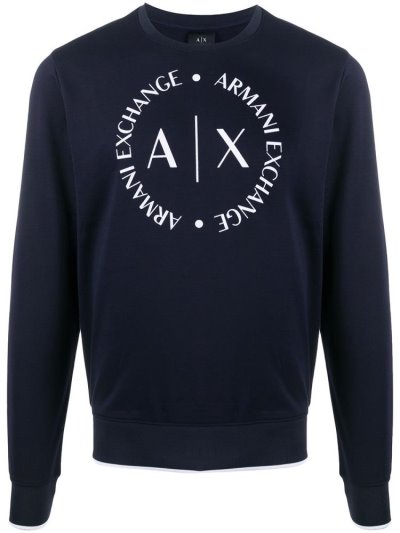 Blue Armani Exchange Printed Logo Crest Men's Sweatshirts | UAE81245