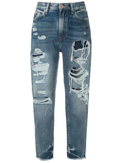 Blue Armani Exchange Ripped Detail Women's Jeans | UAE41308