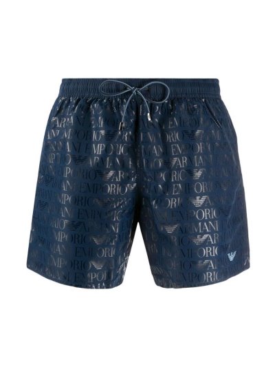Blue Ea7 Emporio Armani All Over Logo Print Men's Swim Shorts | UAE34206
