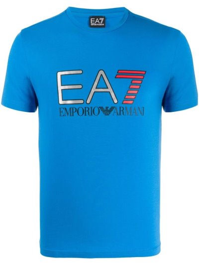 Blue Ea7 Emporio Armani Crew Neck Logo Printed Men's T Shirts | UAE59221