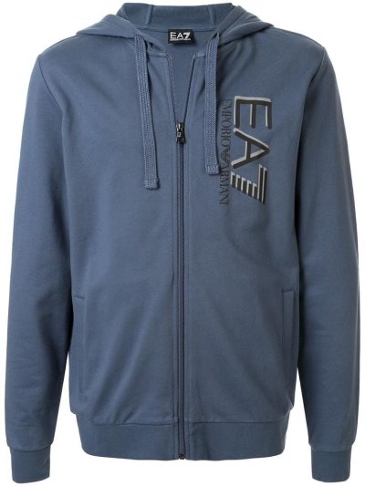 Blue Ea7 Emporio Ea7 Vertical Logo Zip Through Men's Hoodie | UAE04500