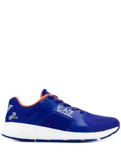 Blue Ea7 Emporio Armani Lace Up Logo Men's Sneakers | UAE90444