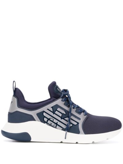 Blue Ea7 Emporio Armani Logo Patch Low Top Men's Sneakers | UAE03375