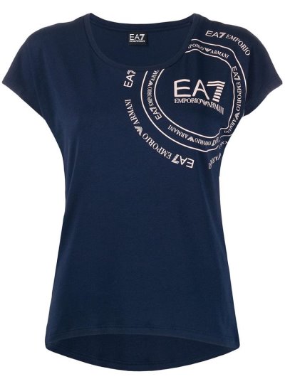 Blue Ea7 Emporio Armani Logo Print Women's T Shirts | UAE07395