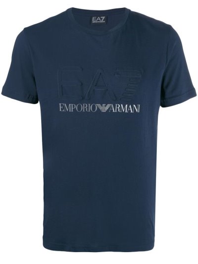 Blue Ea7 Emporio Armani Logo Print Men's T Shirts | UAE30764