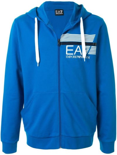 Blue Ea7 Emporio Armani Logo Print Zip Up Men's Hoodie | UAE62538
