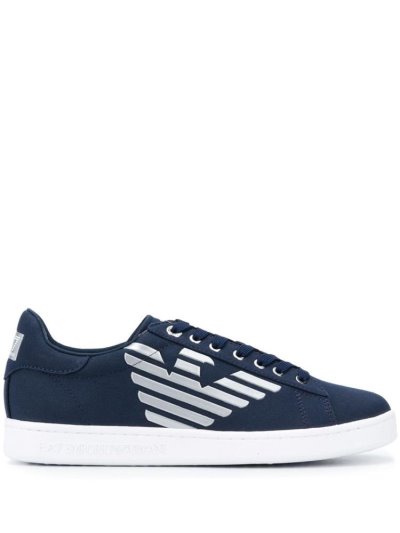 Blue Ea7 Emporio Armani Logo Print Low Top Canvas Men's Sneakers | UAE71323