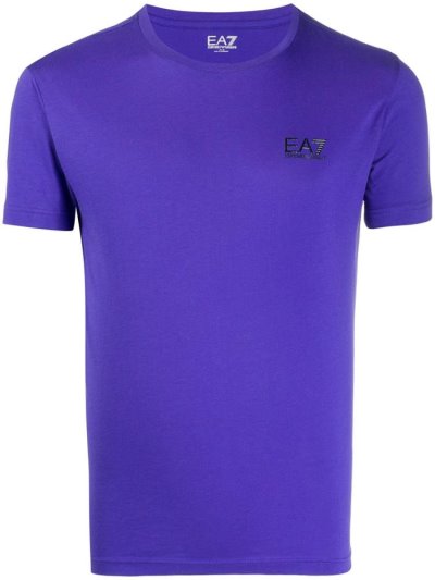 Blue Ea7 Emporio Armani Logo Print Cotton Men's T Shirts | UAE75017