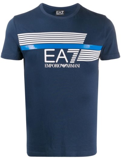 Blue Ea7 Emporio Armani Logo Print Men's T Shirts | UAE75722