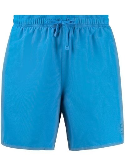 Blue Ea7 Emporio Armani Metallic Logo Print Men's Swim Shorts | UAE04781