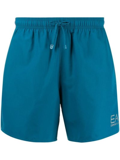 Blue Ea7 Emporio Armani Metallic Logo Print Men's Swim Shorts | UAE13559