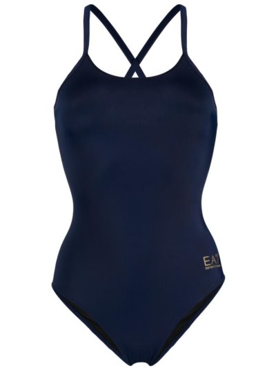Blue Ea7 Emporio Armani Metallic Logo One Piece Women's Swimsuits | UAE82937