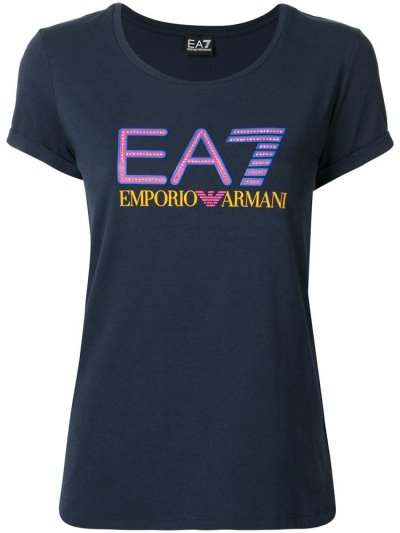 Blue Ea7 Emporio Armani Train Studded Logo Women's T Shirts | UAE82400