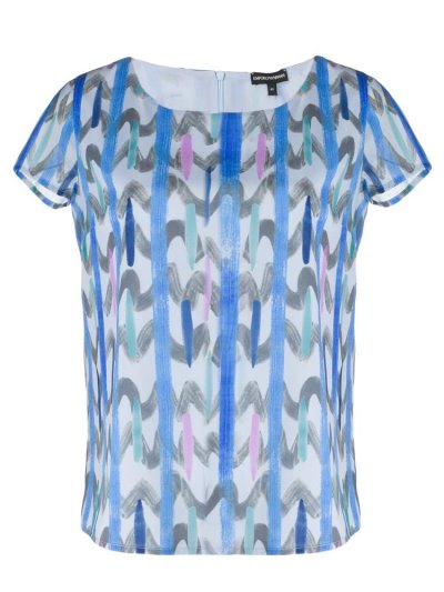 Blue Armani Emporio Abstract Patterned Women's T Shirts | UAE20975