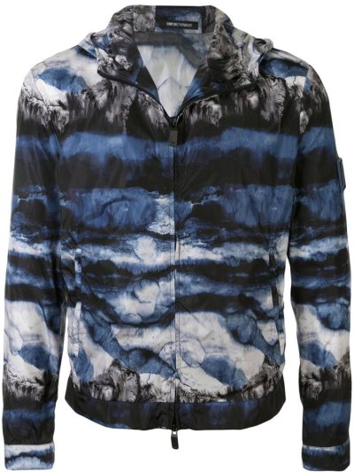 Blue Armani Emporio Abstract Print Hooded Men's Jackets | UAE46298