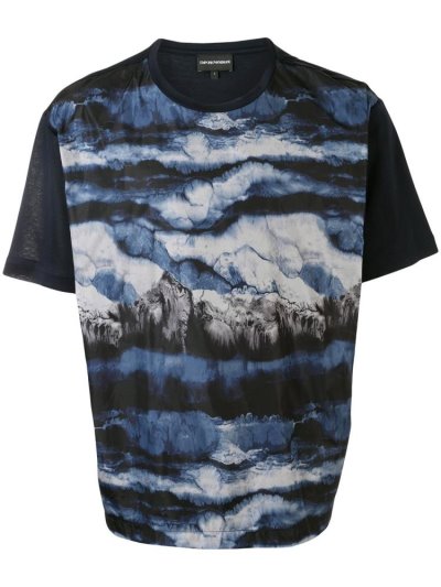 Blue Armani Emporio Abstract Print Men's T Shirts | UAE64964