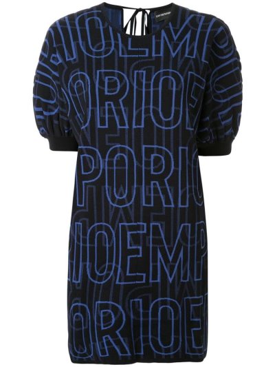 Blue Armani Emporio All Over Logo Print Women's Jumpers | UAE03056