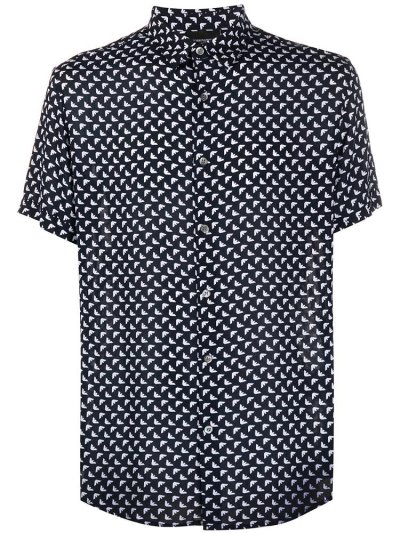 Blue Armani Emporio All Over Print Men's Shirts | UAE49855