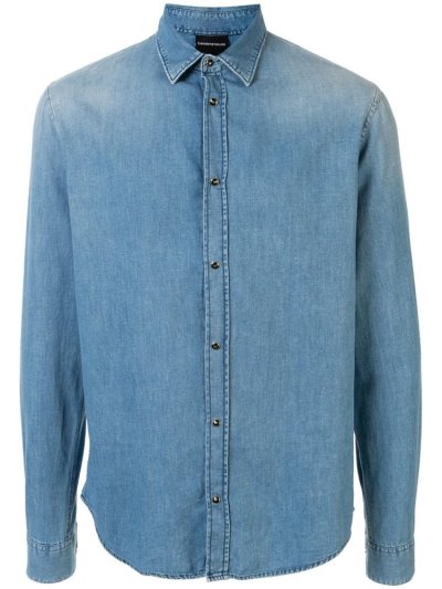 Blue Armani Emporio Basic Denim Men's Shirts | UAE83029