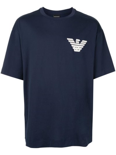 Blue Armani Emporio Chest Logo Men's T Shirts | UAE00056