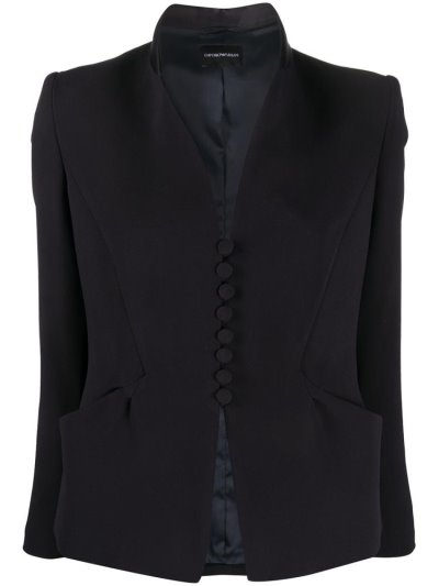 Blue Armani Emporio Collarless Fitted Women's Blazers | UAE86080