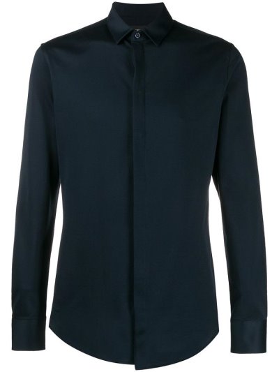 Blue Armani Emporio Concealed Fastening Men's Shirts | UAE50080