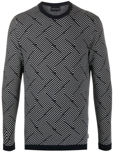 Blue Armani Emporio Contrast Striped Men's Jumpers | UAE78144