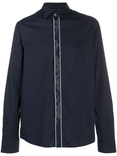 Blue Armani Emporio Contrast Trim Men's Shirts | UAE26337