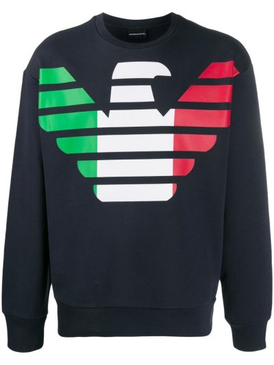 Blue Armani Emporio Crew Neck Knit Logo Pullover Men's Sweaters | UAE39699