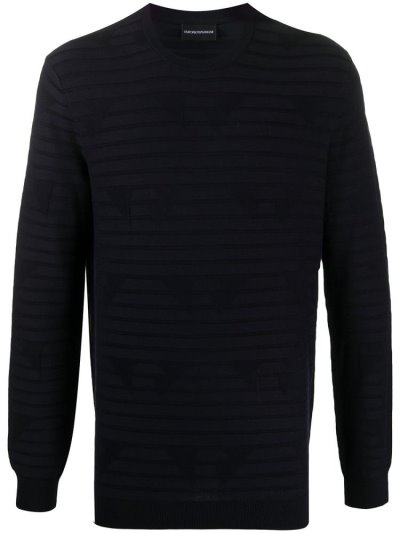 Blue Armani Emporio Crew Neck Striped Men's Sweatshirts | UAE14066