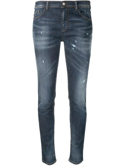Blue Armani Emporio Distressed Effect Skinny Women's Jeans | UAE43486