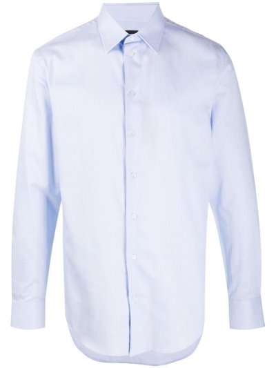 Blue Armani Emporio Ea Cotton Twill Clssic Men's Shirts | UAE24730